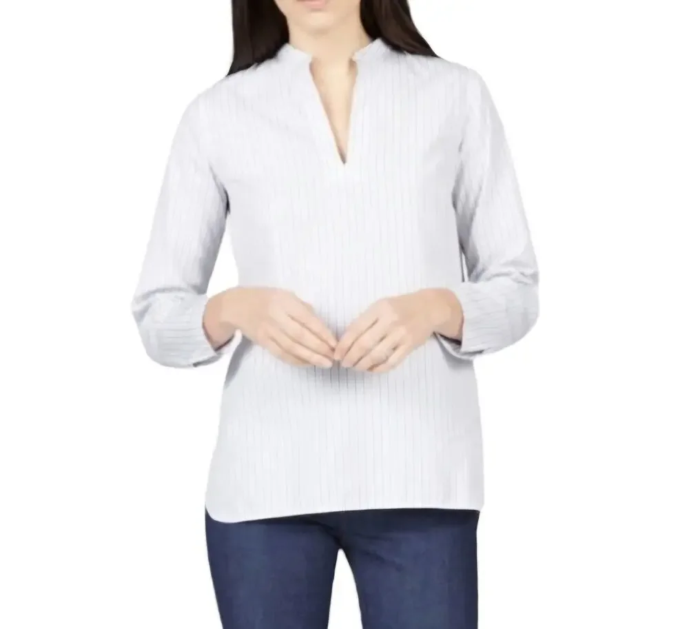 Everlane Popover Notch Collar Blue & White Stripe 3/4 sleeve Size 6 NWOT